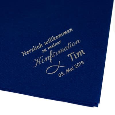 Airlaid Royalblau bedruckt zur Konfirmation