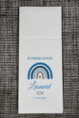 Serviettentaschen Duniletto Slim Kommunion/Konfirmation Regenbogen blau